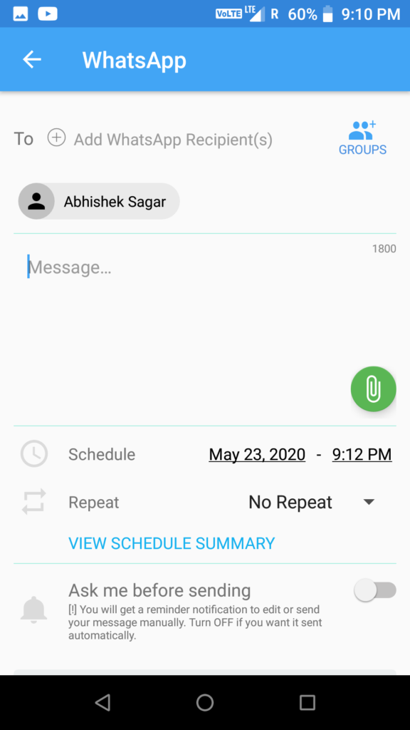 How to set timer on whatsapp messages